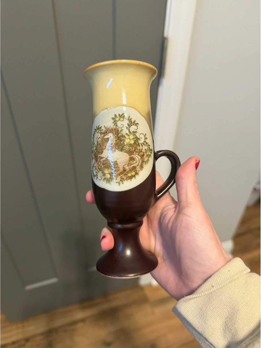 Vintage Rare unicorn Mug cup Ceramic Hand Painted Otagiri Pedestal Cottagecore